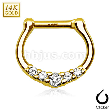 14KT  Gold Five CZ Paved 14Kt Gold Septum Clicker - Image 3