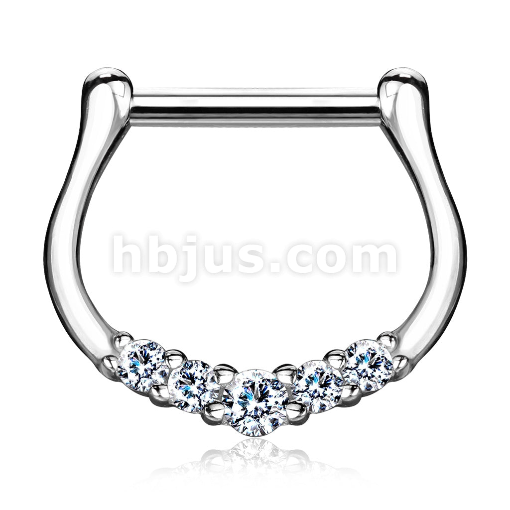 14KT  Gold Five CZ Paved 14Kt Gold Septum Clicker - Image 4