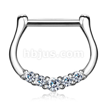 14KT  Gold Five CZ Paved 14Kt Gold Septum Clicker - Image 4