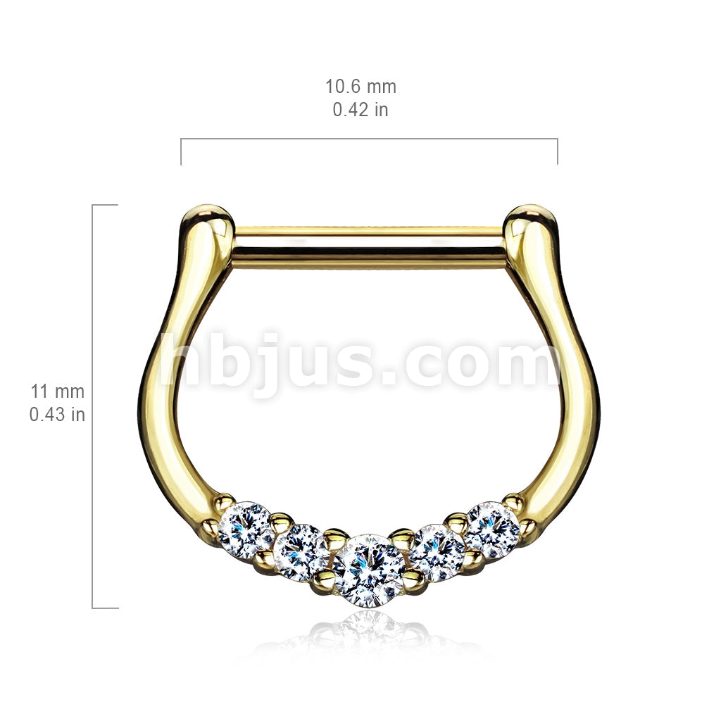14KT  Gold Five CZ Paved 14Kt Gold Septum Clicker - Image 5