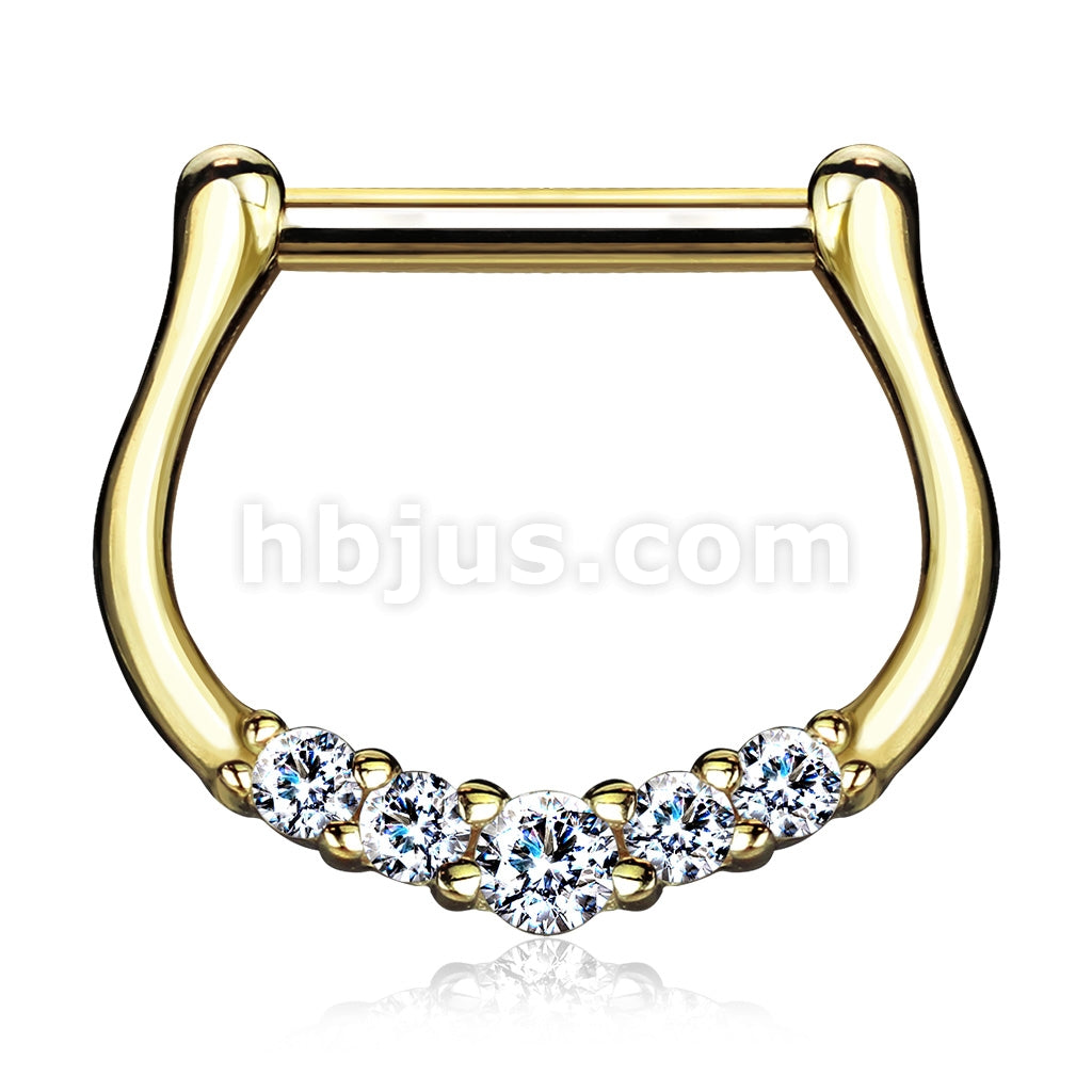 14KT  Gold Five CZ Paved 14Kt Gold Septum Clicker - Image 6