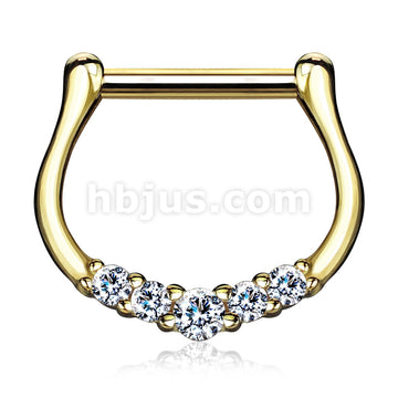 14KT  Gold Five CZ Paved 14Kt Gold Septum Clicker - Image 6