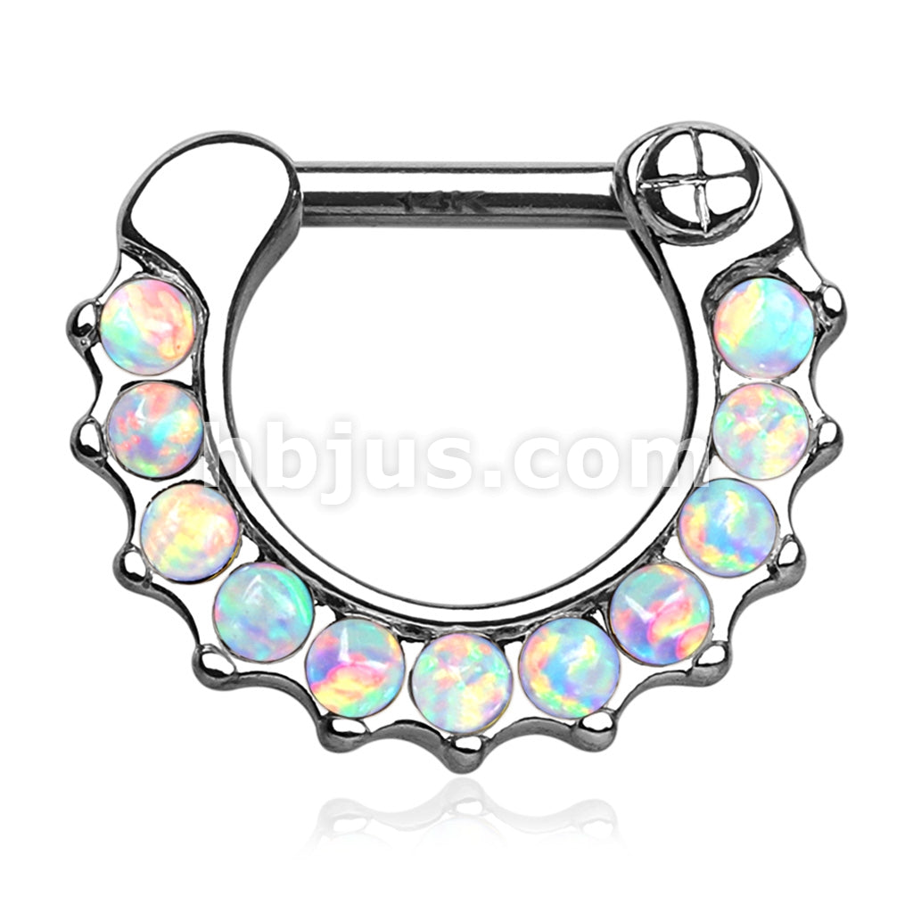 14KT  Gold 14Kt. Gold Septum Clicker with Lined Opal Gem set. - Image 2