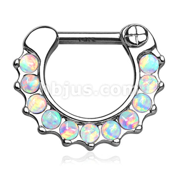 14KT  Gold 14Kt. Gold Septum Clicker with Lined Opal Gem set. - Image 2