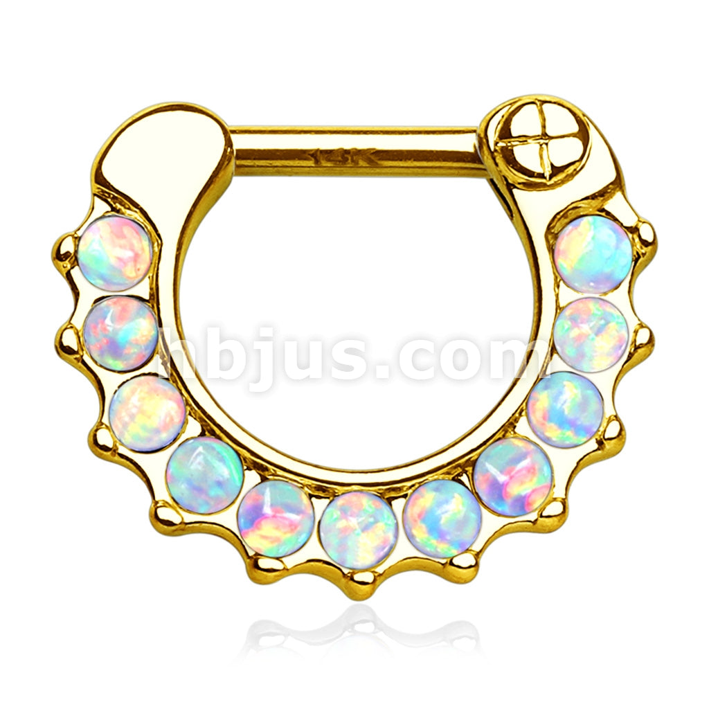 14KT  Gold 14Kt. Gold Septum Clicker with Lined Opal Gem set. - Image 3