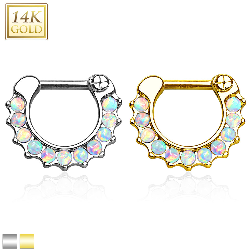 14KT Gold 14Kt. Gold Septum Clicker with Lined Opal Gem set.