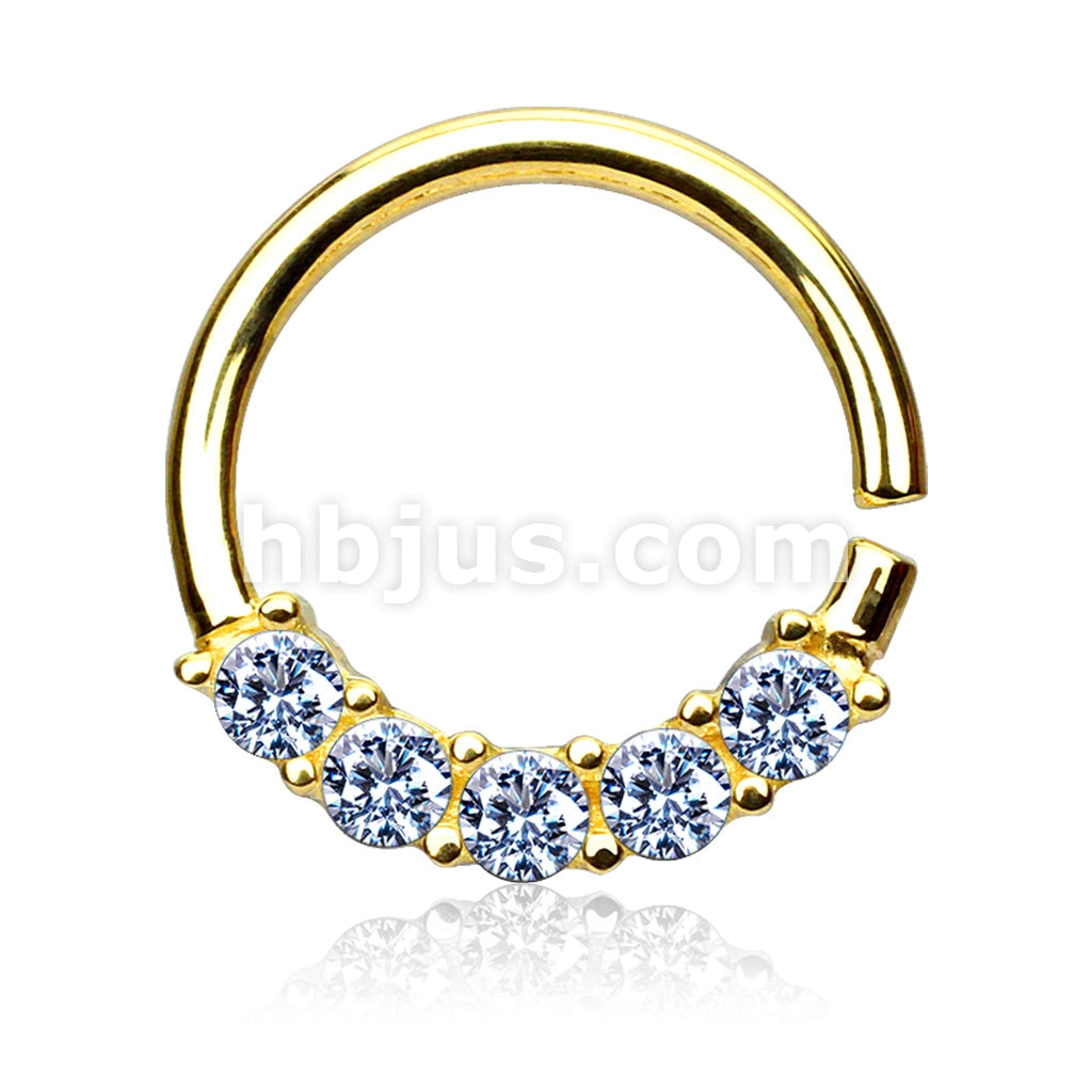 14KT  Gold 14 Kt. Gold Bendable Round Ring With Five Lined Prong Set... - Image 5