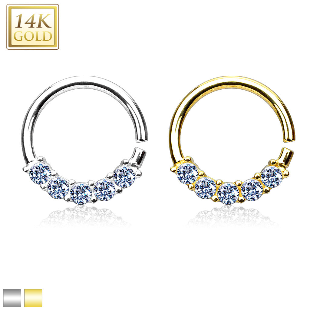 14KT Gold 14 Kt. Gold Bendable Round Ring With Five Lined Prong Set...