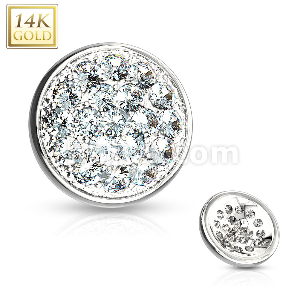 14KT  Gold 14 Kt. Gold CZ Paved Flat Dome Dermal Anchor Top - Image 3