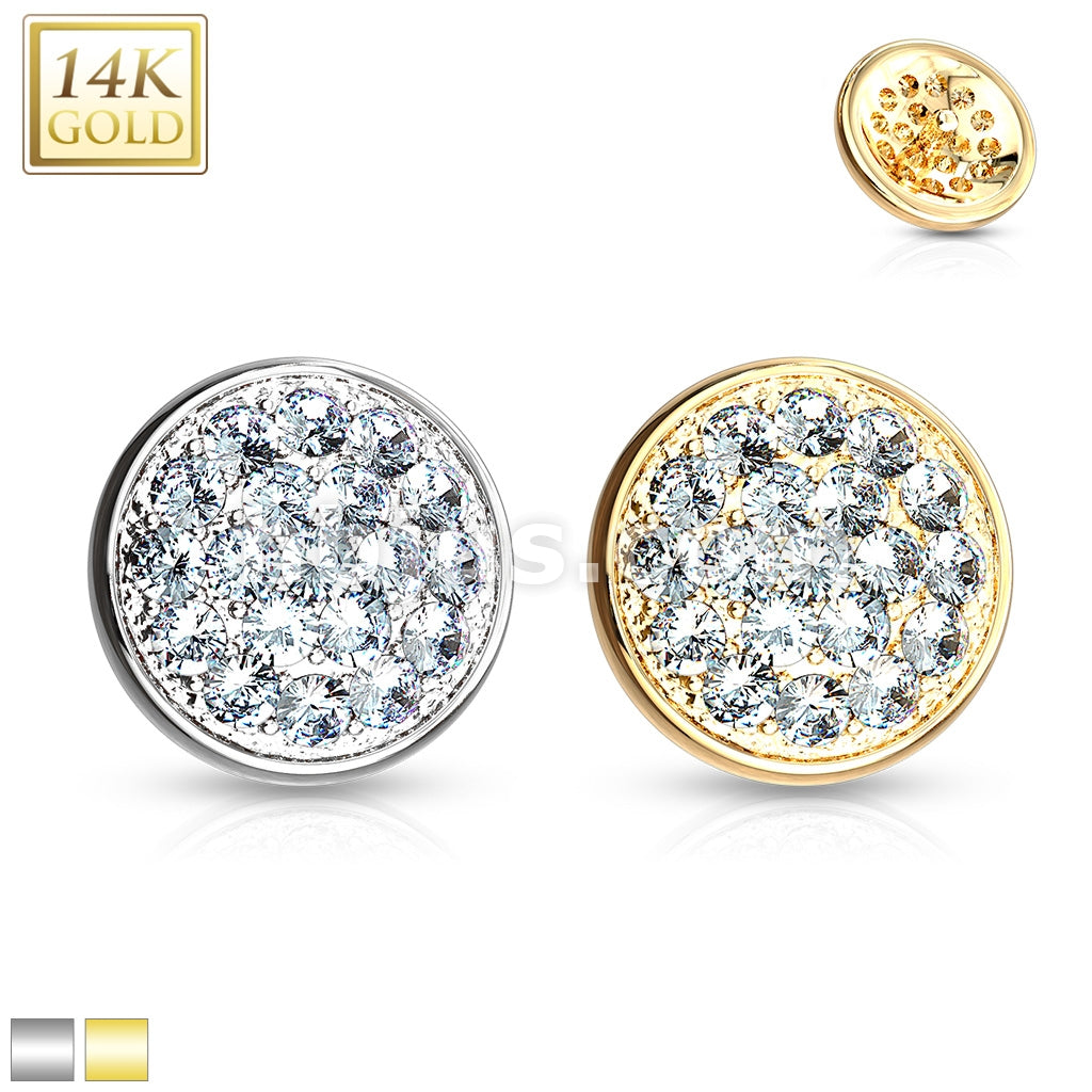 14KT  Gold 14 Kt. Gold CZ Paved Flat Dome Dermal Anchor Top - Image 2