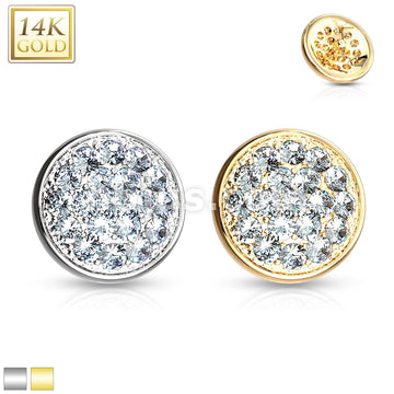 14KT  Gold 14 Kt. Gold CZ Paved Flat Dome Dermal Anchor Top - Image 2