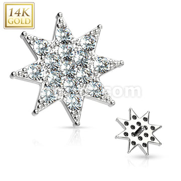 14KT  Gold 14 Kt. Gold CZ Paved Starburst Dermal Anchor Top - Image 3