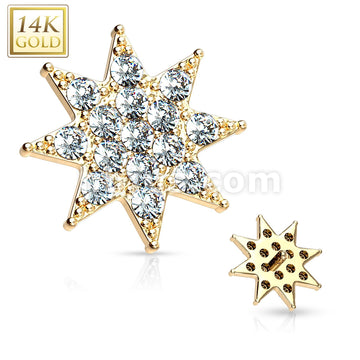 14KT  Gold 14 Kt. Gold CZ Paved Starburst Dermal Anchor Top - Image 4