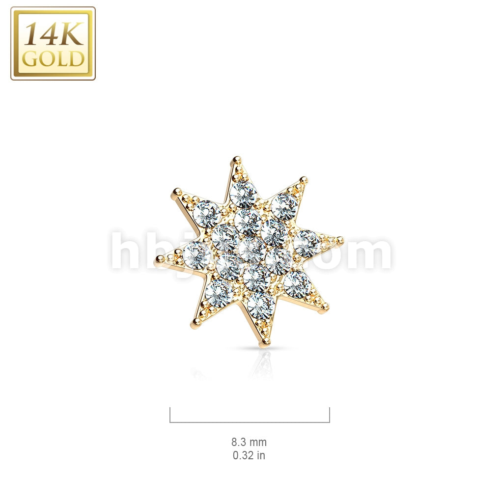 14KT  Gold 14 Kt. Gold CZ Paved Starburst Dermal Anchor Top - Image 5