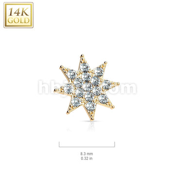 14KT  Gold 14 Kt. Gold CZ Paved Starburst Dermal Anchor Top - Image 5