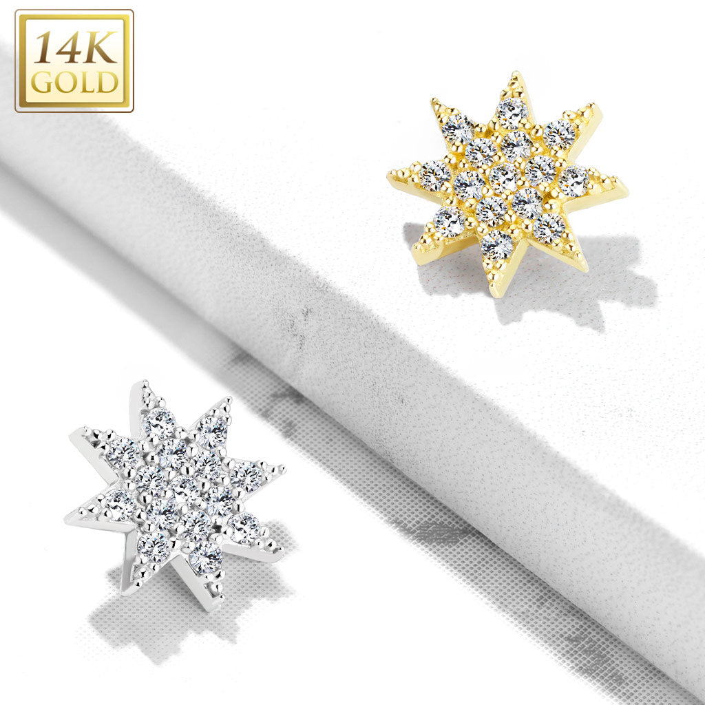 14KT Gold 14 Kt. Gold CZ Paved Starburst Dermal Anchor Top
