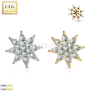 14KT  Gold 14 Kt. Gold CZ Paved Starburst Dermal Anchor Top - Image 2