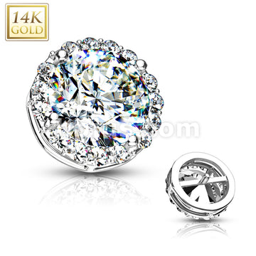 14KT  Gold 14 Kt. CZ Paved Around Large CZ Center Double Tier Dermal... - Image 3