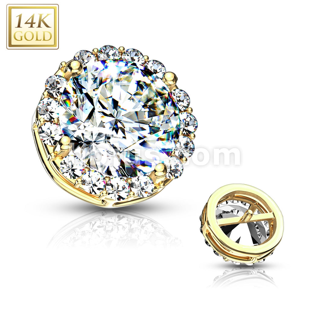 14KT  Gold 14 Kt. CZ Paved Around Large CZ Center Double Tier Dermal... - Image 4