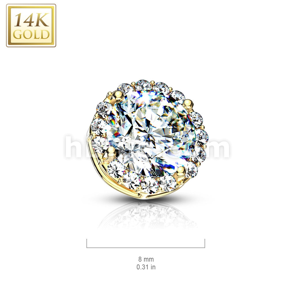 14KT  Gold 14 Kt. CZ Paved Around Large CZ Center Double Tier Dermal... - Image 5