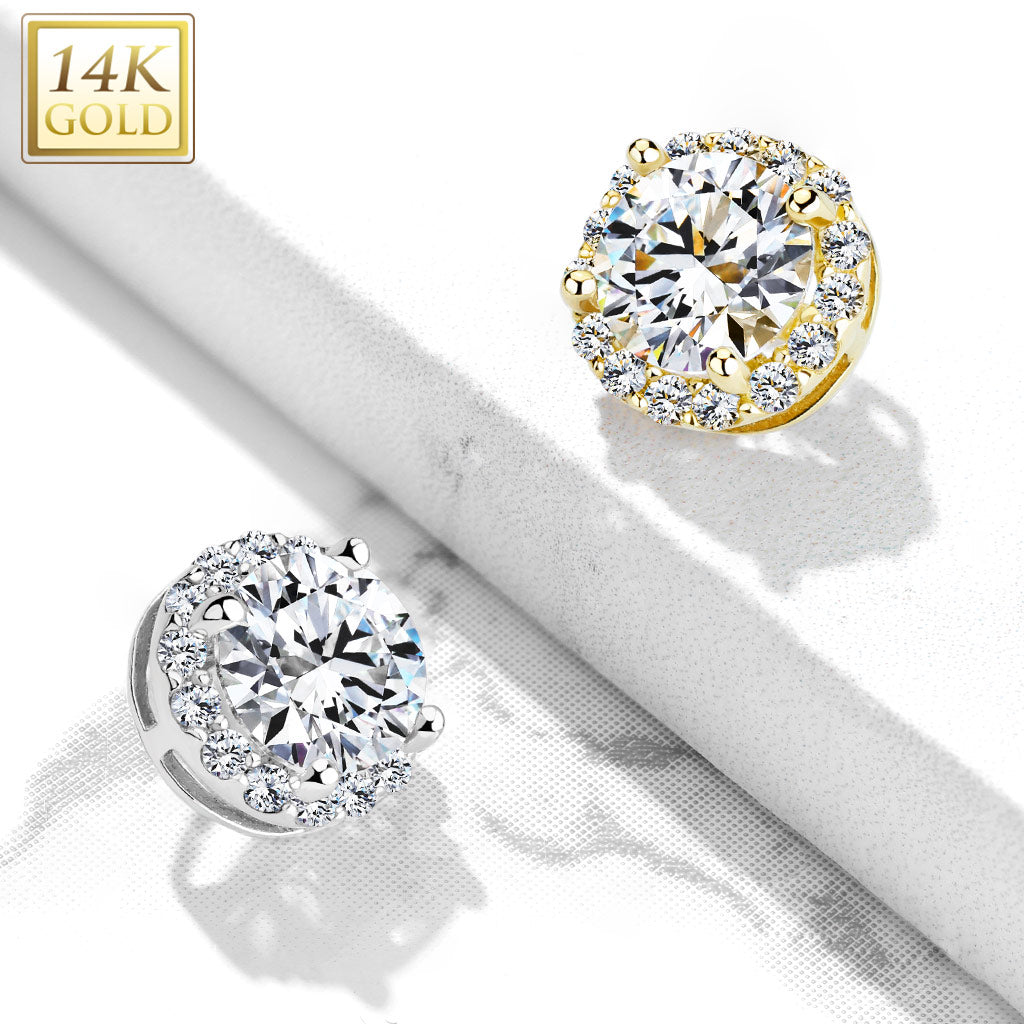 14KT Gold 14 Kt. CZ Paved Around Large CZ Center Double Tier Dermal...