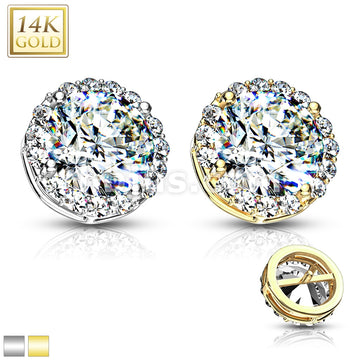 14KT  Gold 14 Kt. CZ Paved Around Large CZ Center Double Tier Dermal... - Image 2