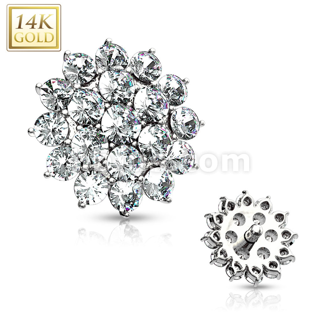 14KT  Gold 14 Kt. CZ Paved Round Flower Dermal Anchor Top - Image 3