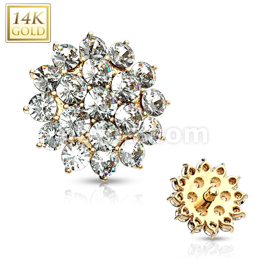 14KT  Gold 14 Kt. CZ Paved Round Flower Dermal Anchor Top - Image 4