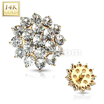 14KT  Gold 14 Kt. CZ Paved Round Flower Dermal Anchor Top - Image 4