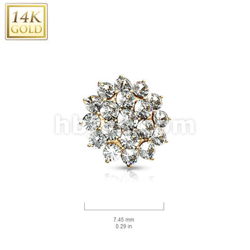 14KT  Gold 14 Kt. CZ Paved Round Flower Dermal Anchor Top - Image 5