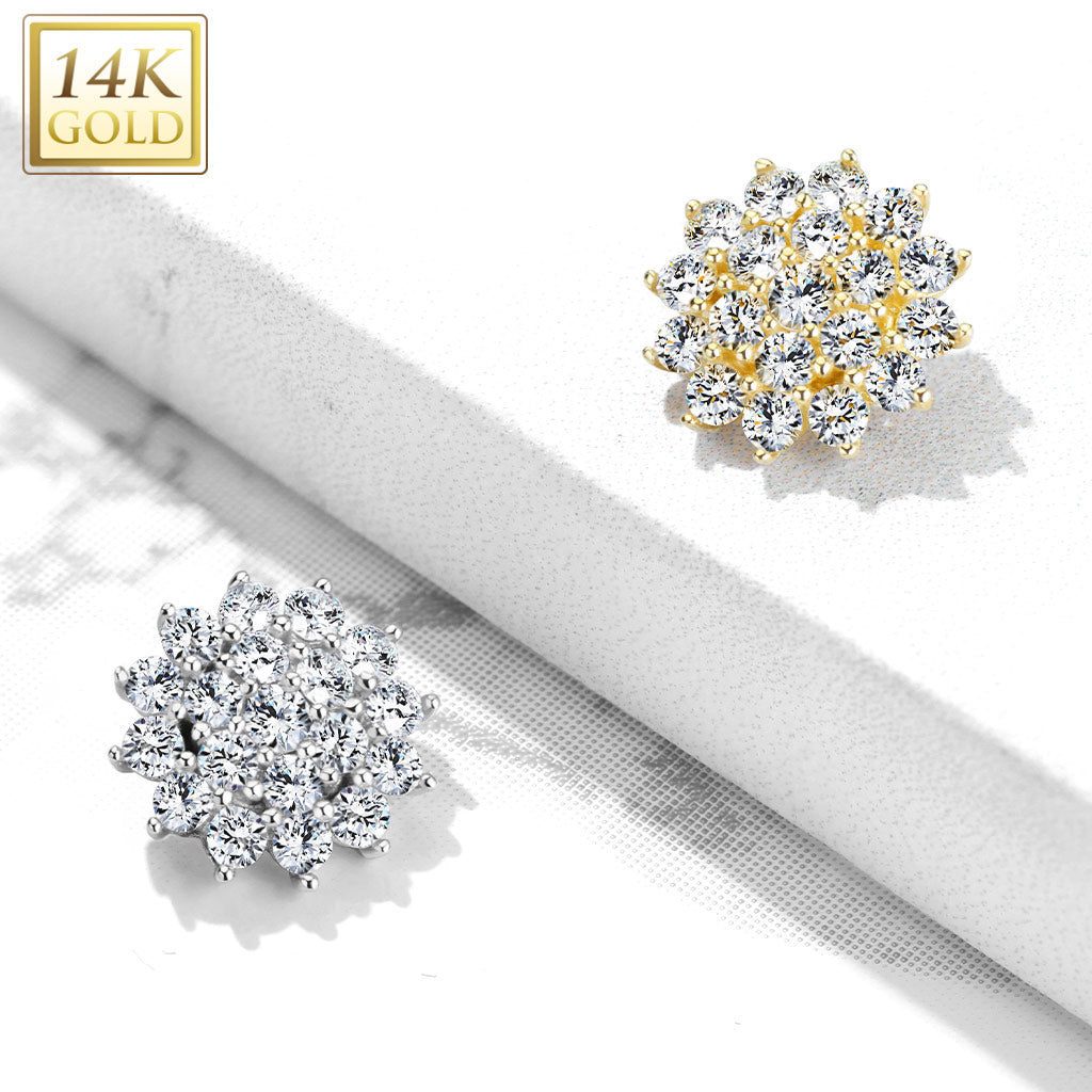 14KT Gold 14 Kt. CZ Paved Round Flower Dermal Anchor Top
