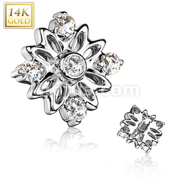 14KT  Gold 14K Gold 5 CZ Accented Flower Dermal Anchor Top - Image 3