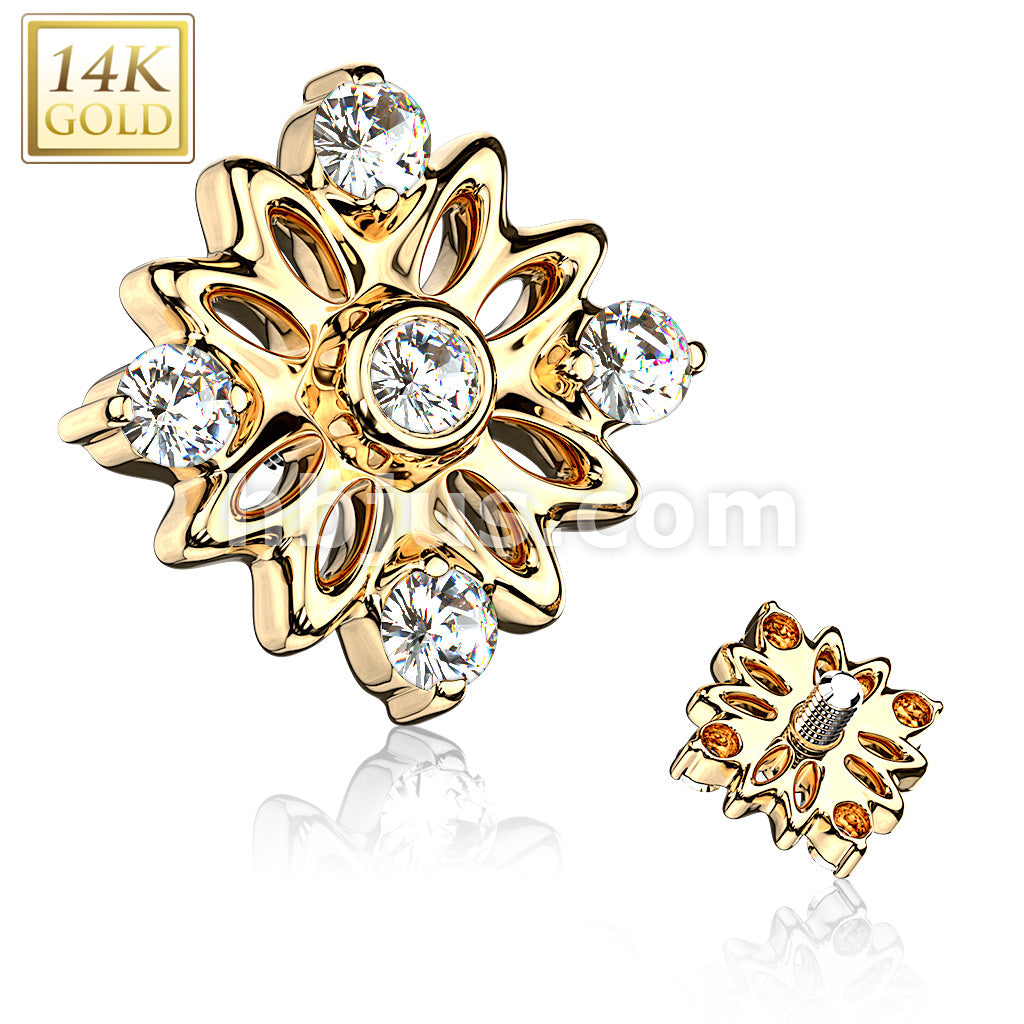 14KT  Gold 14K Gold 5 CZ Accented Flower Dermal Anchor Top - Image 4