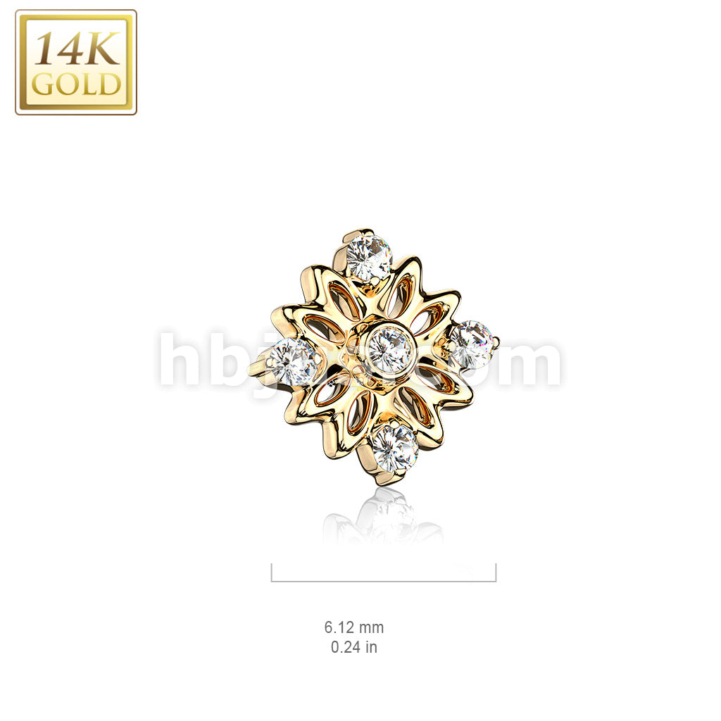 14KT  Gold 14K Gold 5 CZ Accented Flower Dermal Anchor Top - Image 5