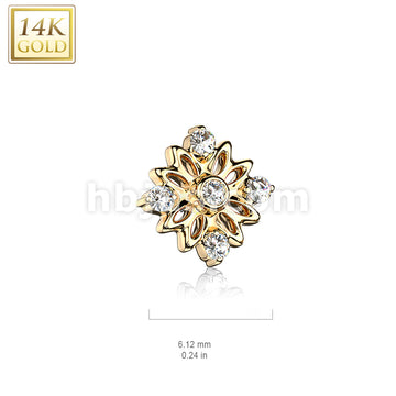 14KT  Gold 14K Gold 5 CZ Accented Flower Dermal Anchor Top - Image 5