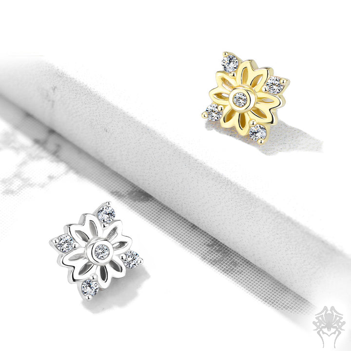 14KT Gold 14K Gold 5 CZ Accented Flower Dermal Anchor Top