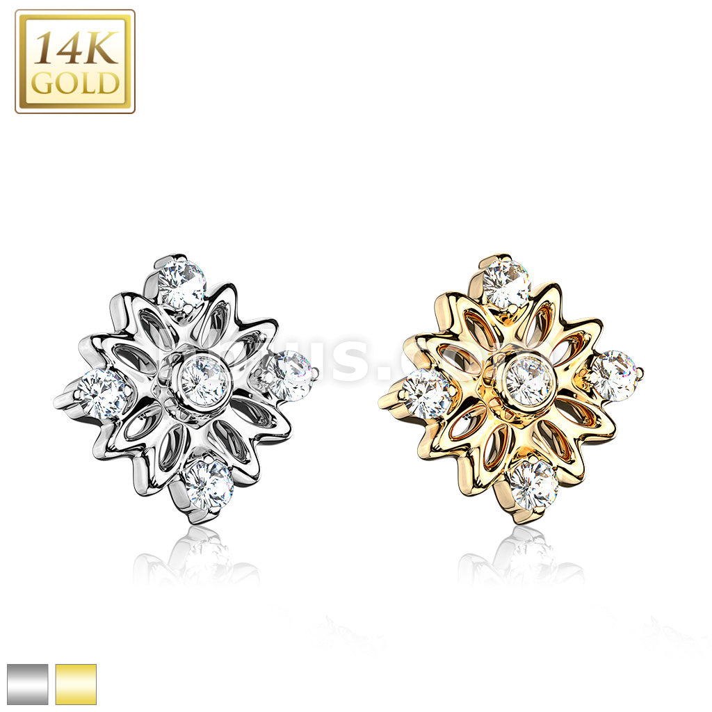 14KT  Gold 14K Gold 5 CZ Accented Flower Dermal Anchor Top - Image 2