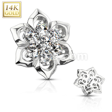 14KT  Gold 14K Double Tiered 7 CZ Cluster Center Flower Dermal Anchor Top - Image 3