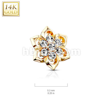 14KT  Gold 14K Double Tiered 7 CZ Cluster Center Flower Dermal Anchor Top - Image 5