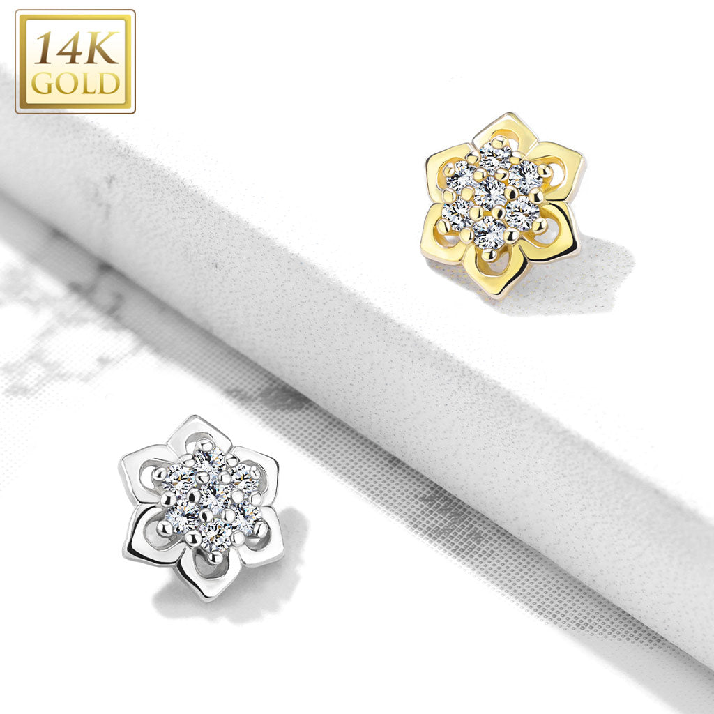 14KT Gold 14K Double Tiered 7 CZ Cluster Center Flower Dermal Anchor Top