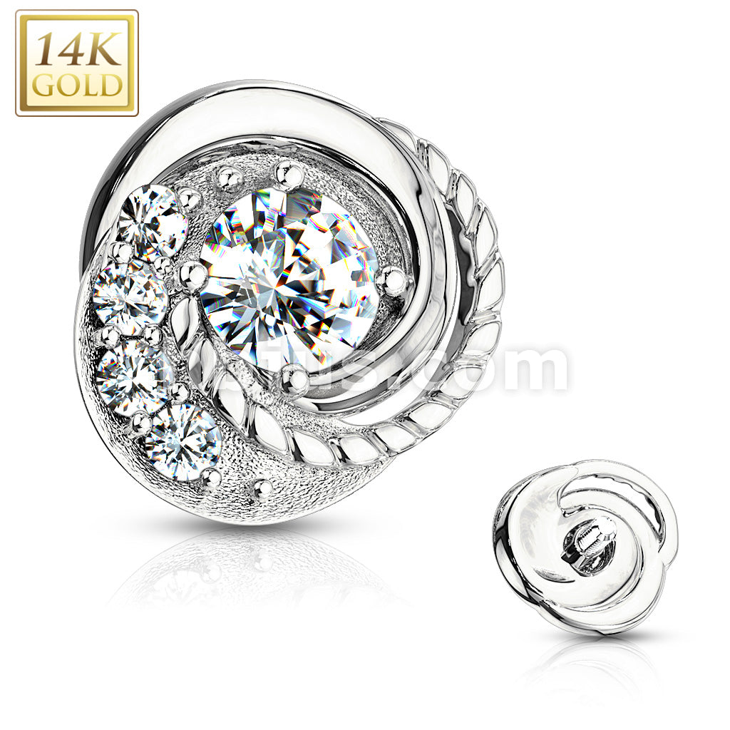 14KT  Gold 14K Double Tiered CZ Center Swirl with CZ Accented Dermal... - Image 3