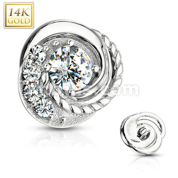 14KT  Gold 14K Double Tiered CZ Center Swirl with CZ Accented Dermal... - Image 3