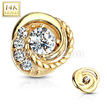 14KT  Gold 14K Double Tiered CZ Center Swirl with CZ Accented Dermal... - Image 4