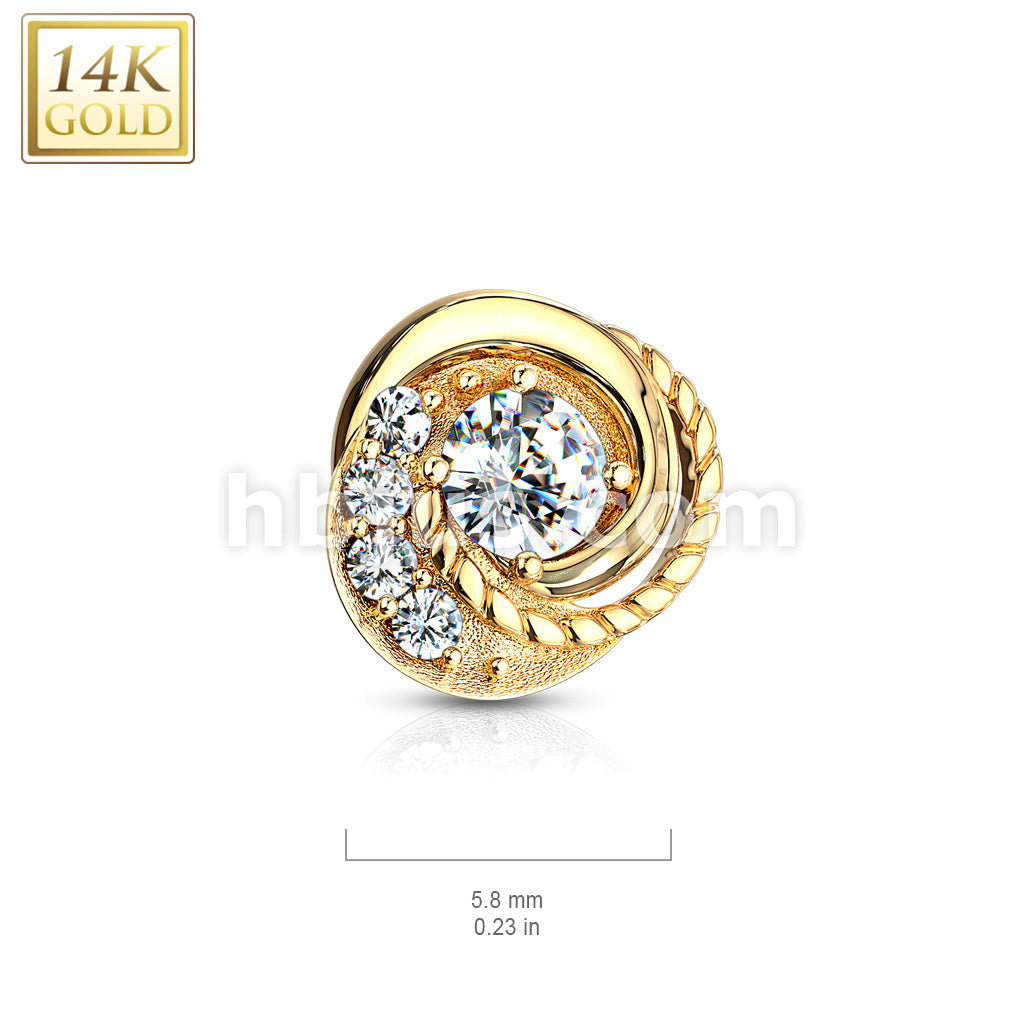 14KT  Gold 14K Double Tiered CZ Center Swirl with CZ Accented Dermal... - Image 5