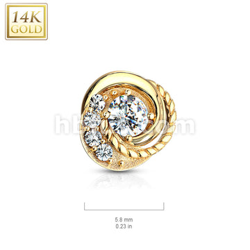 14KT  Gold 14K Double Tiered CZ Center Swirl with CZ Accented Dermal... - Image 5