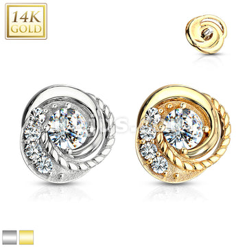 14KT  Gold 14K Double Tiered CZ Center Swirl with CZ Accented Dermal... - Image 2