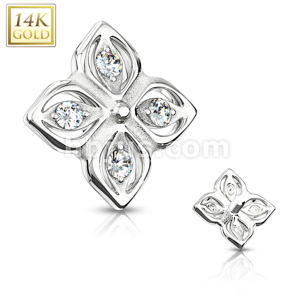 14KT  Gold 14K Gold 4 CZ Paved Petal Flower Dermal Anchor Top - Image 3