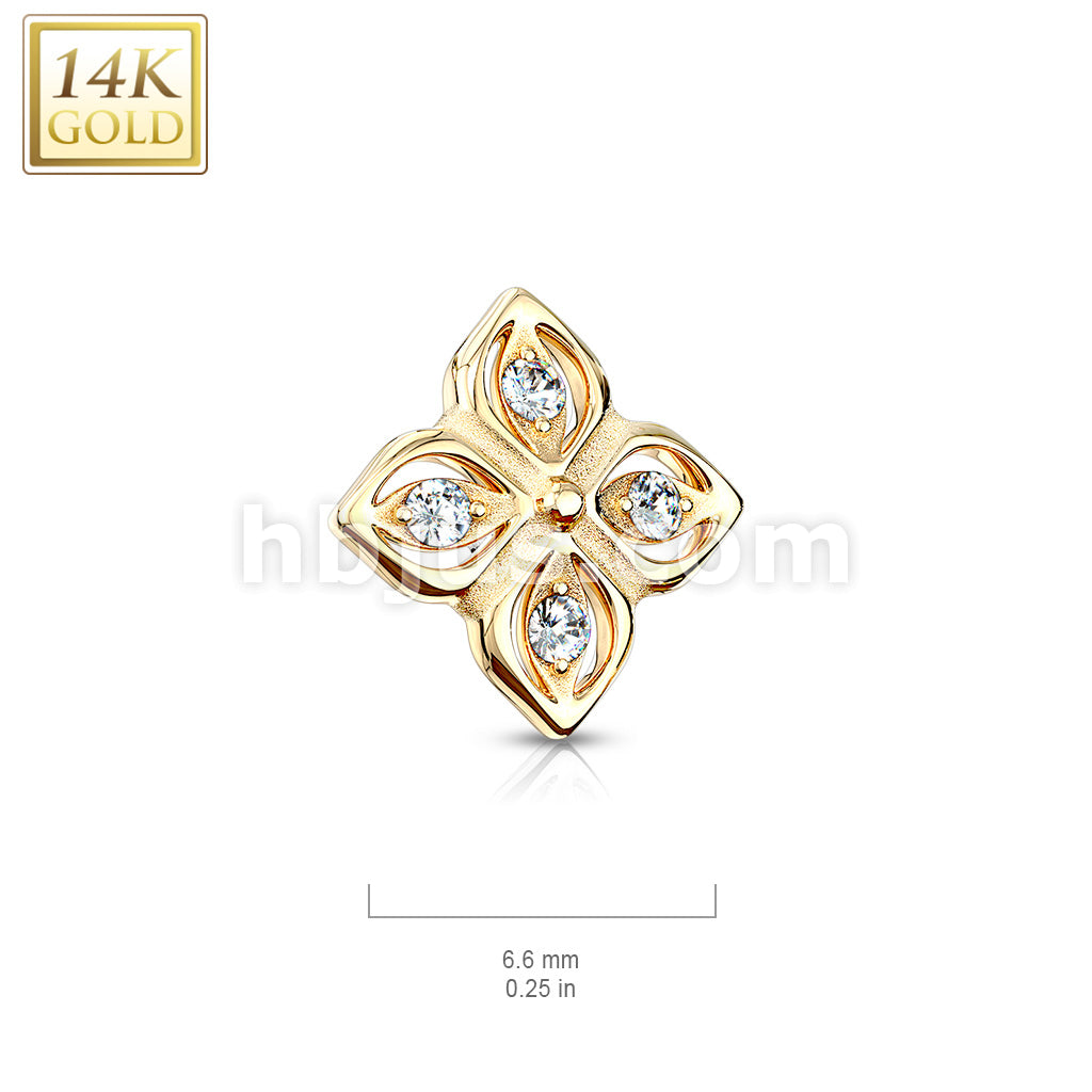 14KT  Gold 14K Gold 4 CZ Paved Petal Flower Dermal Anchor Top - Image 5