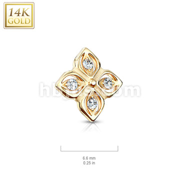 14KT  Gold 14K Gold 4 CZ Paved Petal Flower Dermal Anchor Top - Image 5