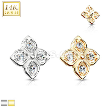 14KT  Gold 14K Gold 4 CZ Paved Petal Flower Dermal Anchor Top - Image 2